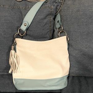 Italian Leather Bucket Bag-Turquoise and White